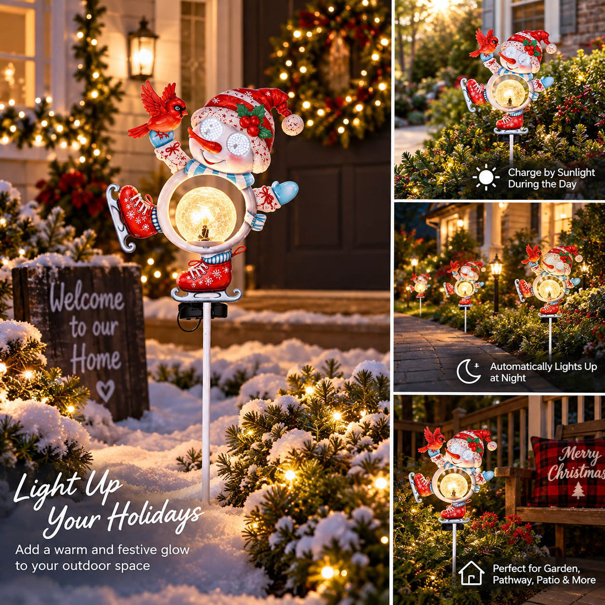Blinking Snowman Solar Christmas Yard Stake Light