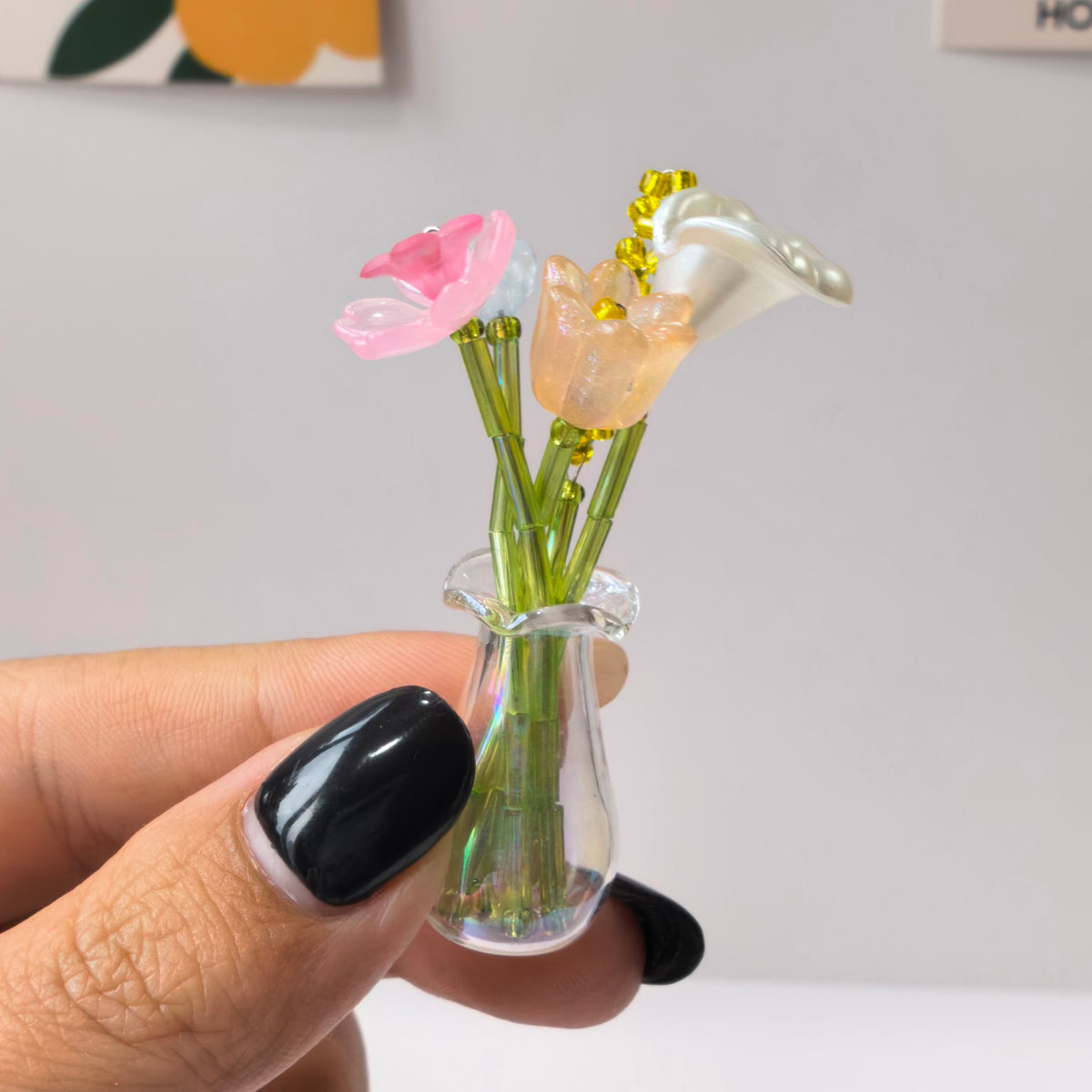 Handmade Beaded Flower Bouquet Vase Magnet