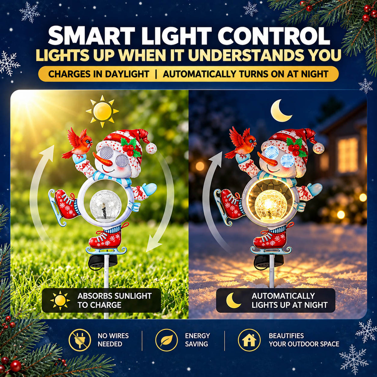 Blinking Snowman Solar Christmas Yard Stake Light