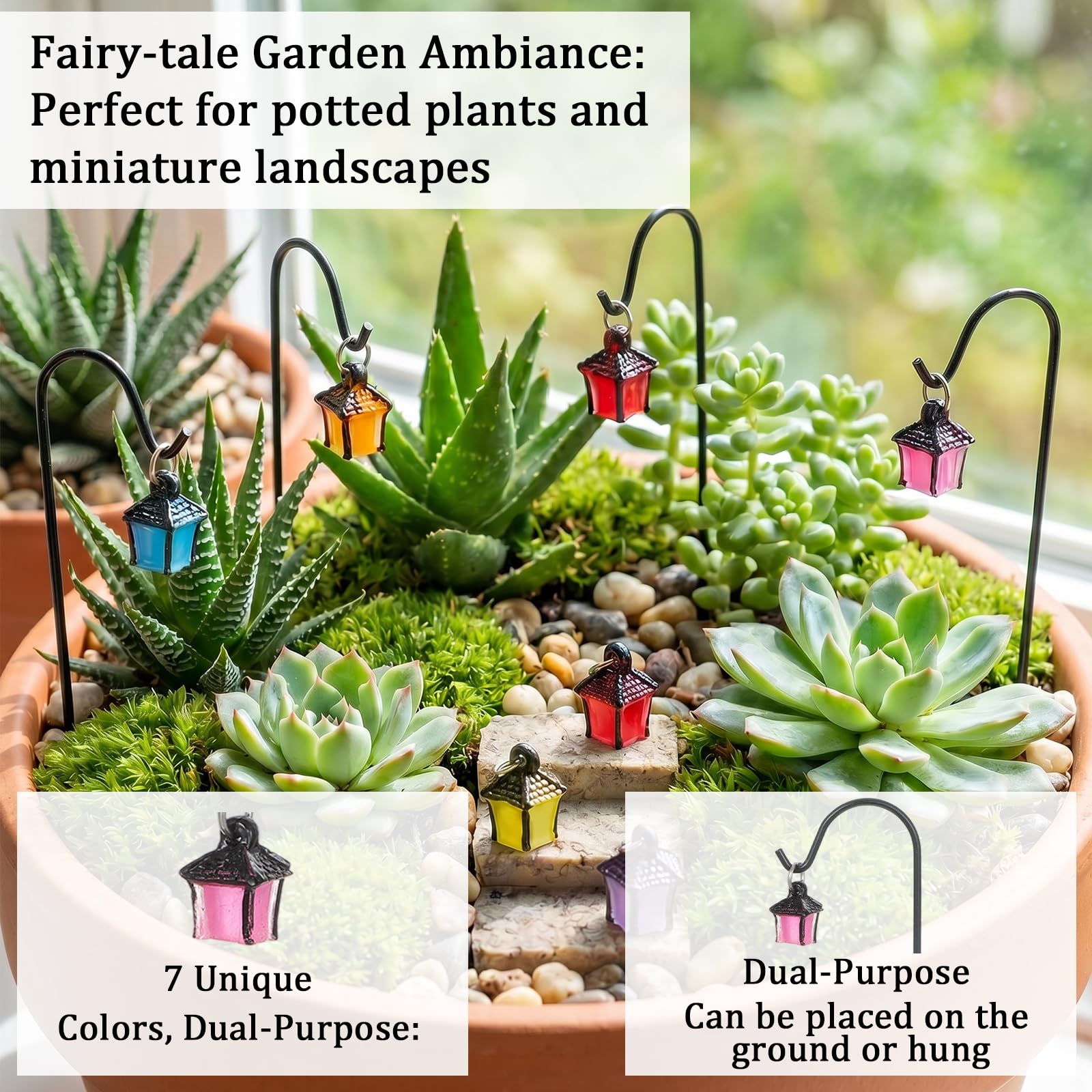7Pcs Luminous Mini Lantern Garden Stakes, Fairy Micro Landscape Decor