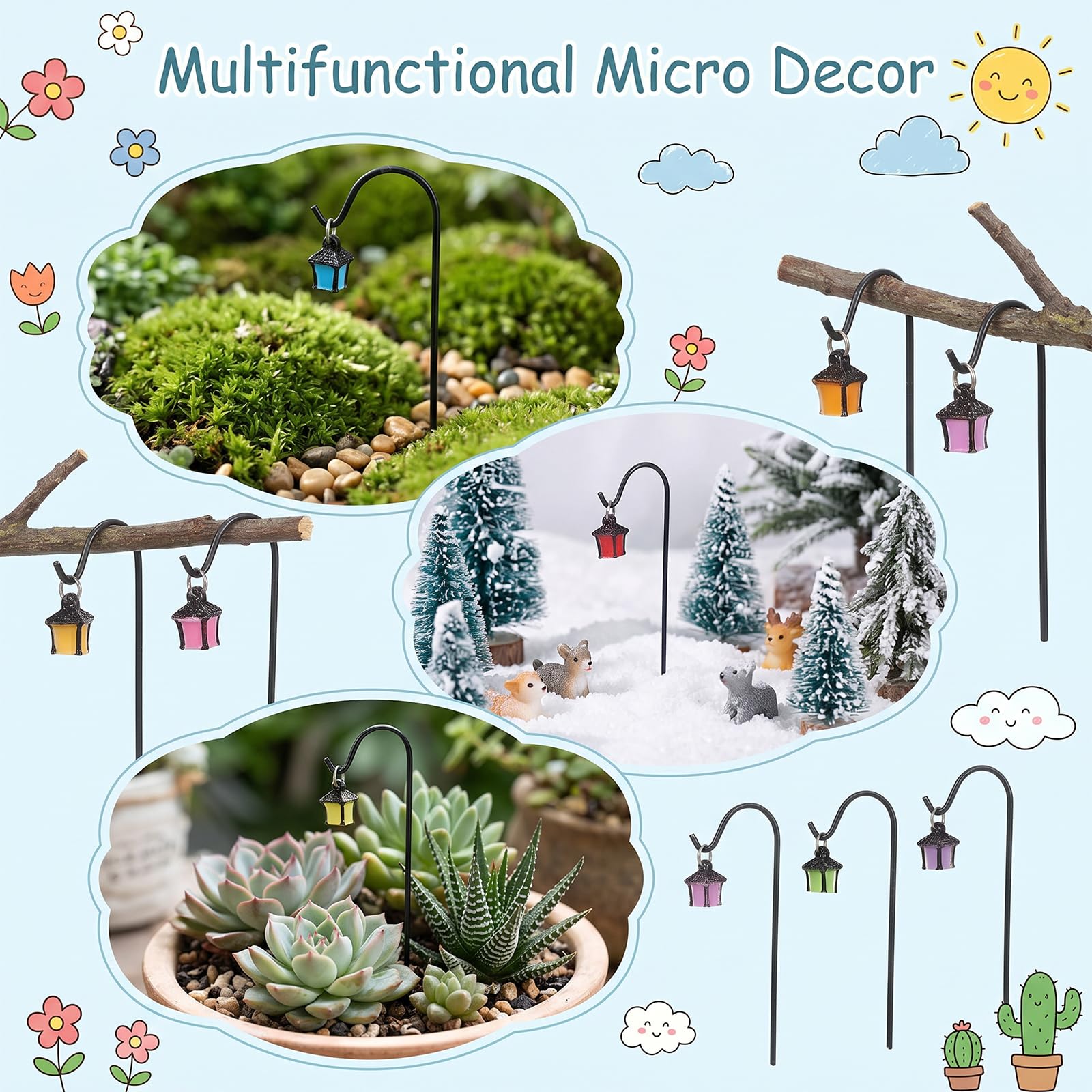 7Pcs Luminous Mini Lantern Garden Stakes, Fairy Micro Landscape Decor