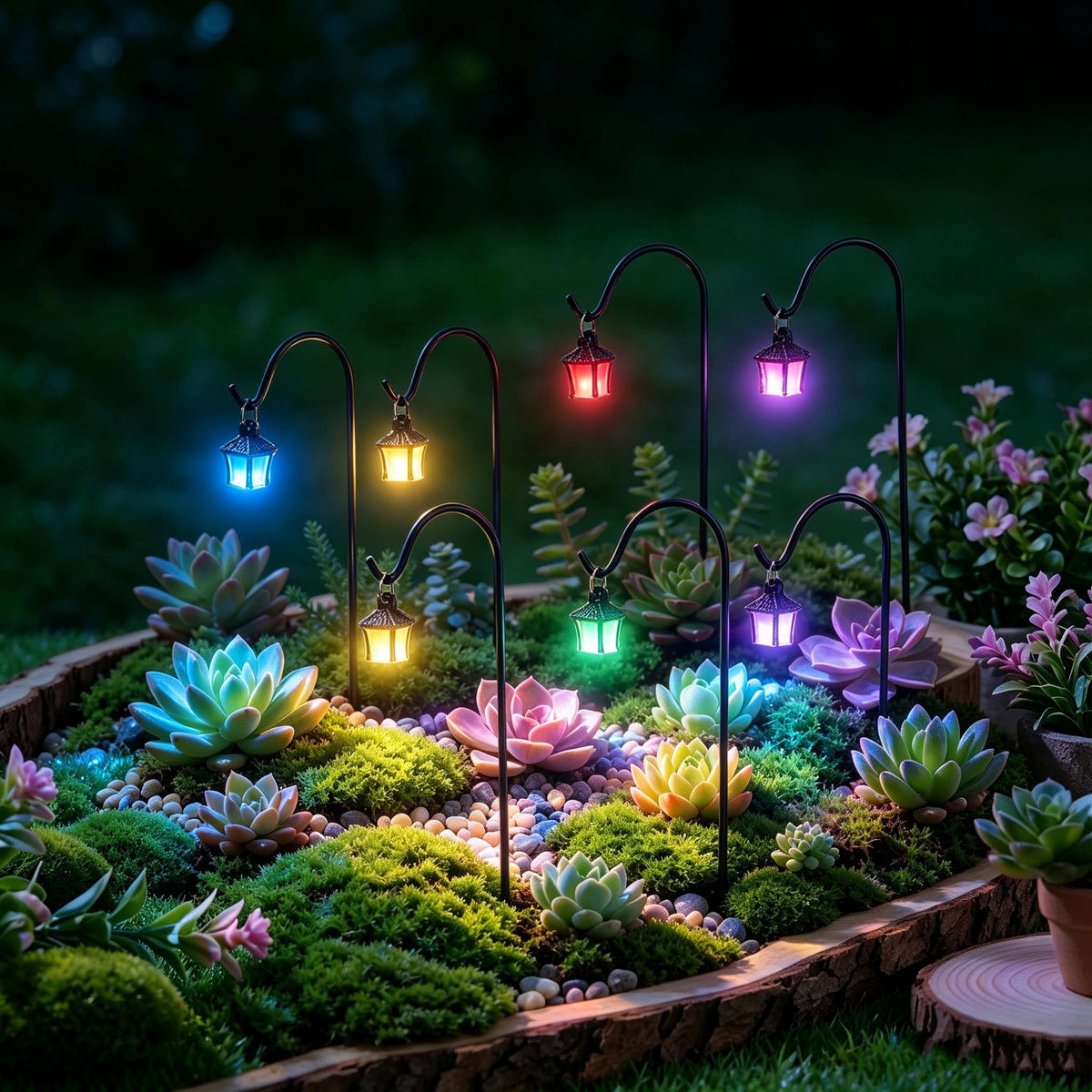7Pcs Luminous Mini Lantern Garden Stakes, Fairy Micro Landscape Decor