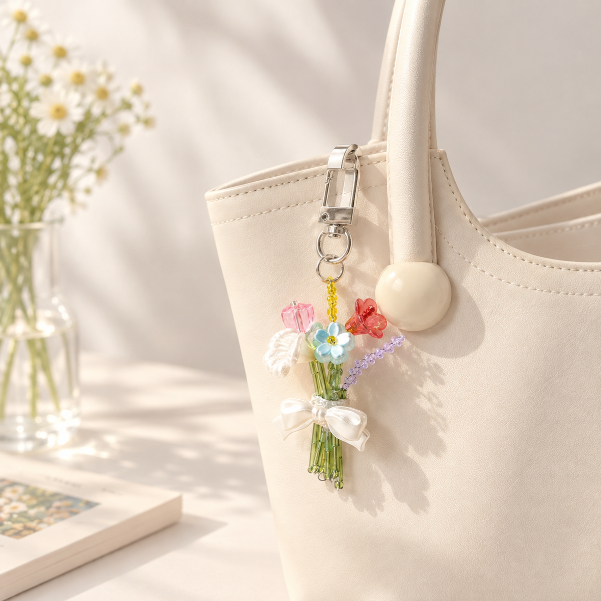 Handmade Beaded Flower Bouquet Keychain