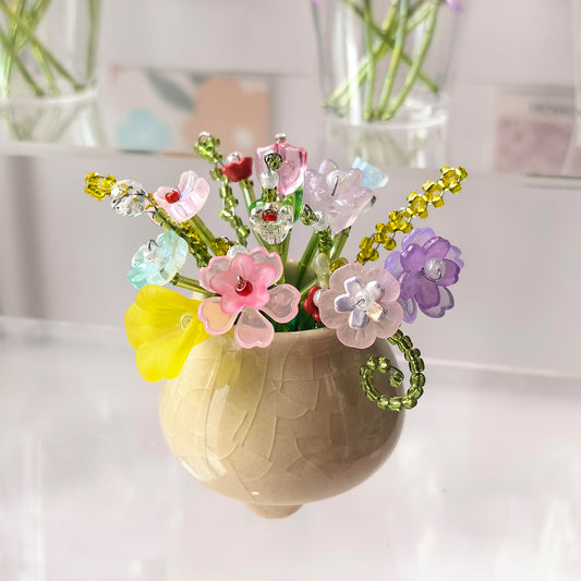 Handmade Beaded Flower Bouquet Planter