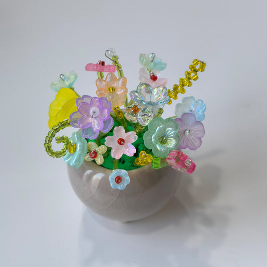 Handmade Beaded Flower Bouquet Planter